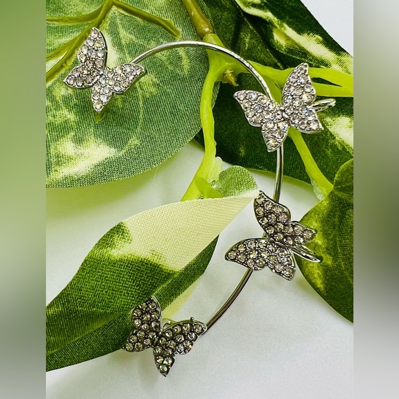 Silver Butterfly Ear Cuff/Ear Climber With Rhinestones - Picture 10 of 14